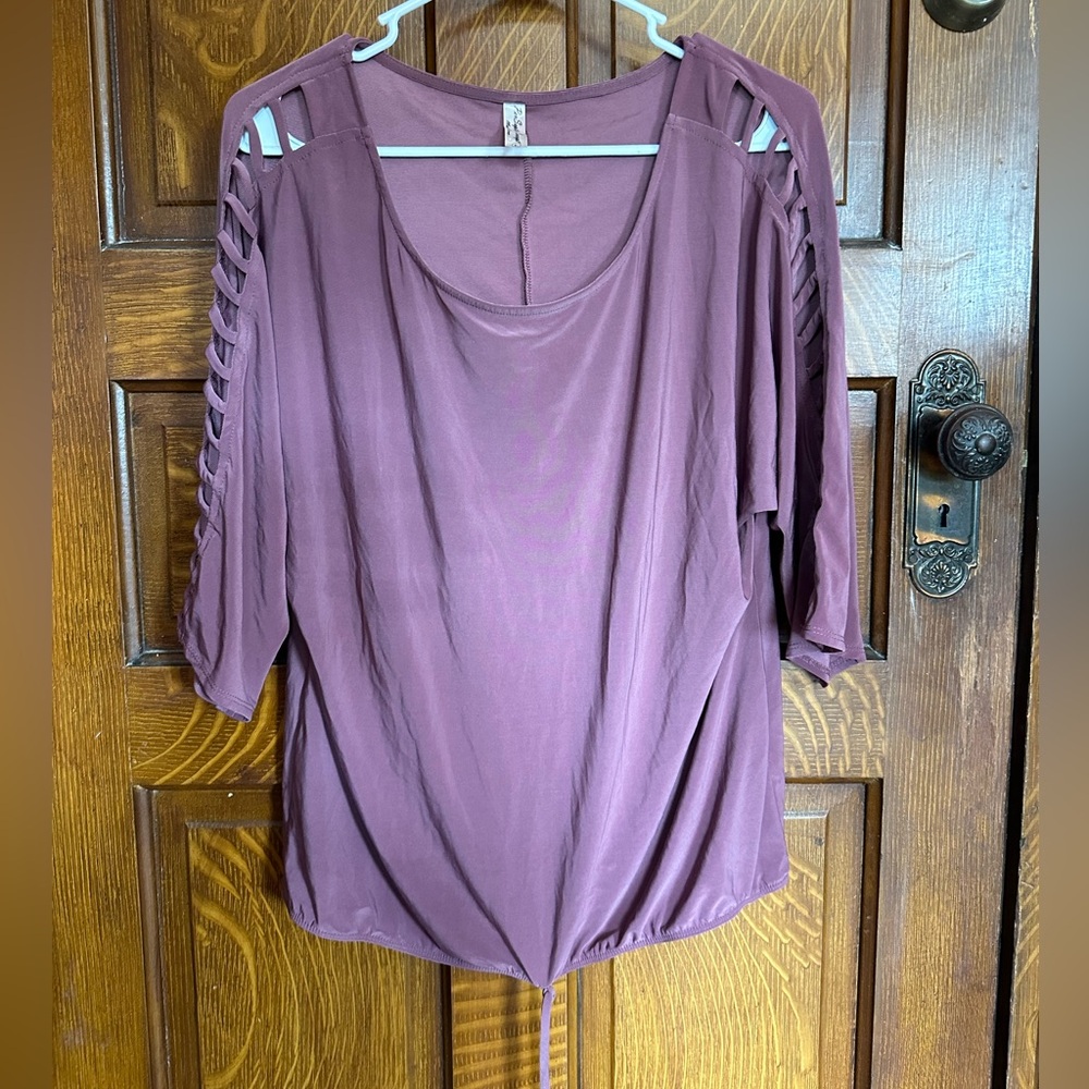 PerSeption Concept Mauve Cold-Shoulder Blouse with Ladder Sleeves